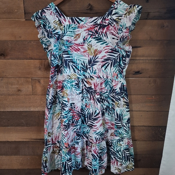 BEACHLUNCHLOUNGE Flutter Sleeven Linen Blend Button Front Floral Dress SZ L - Picture 6 of 8